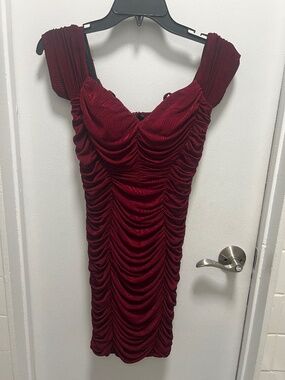 Trixxi Dark Red Off the Shoulder Ruched Dress